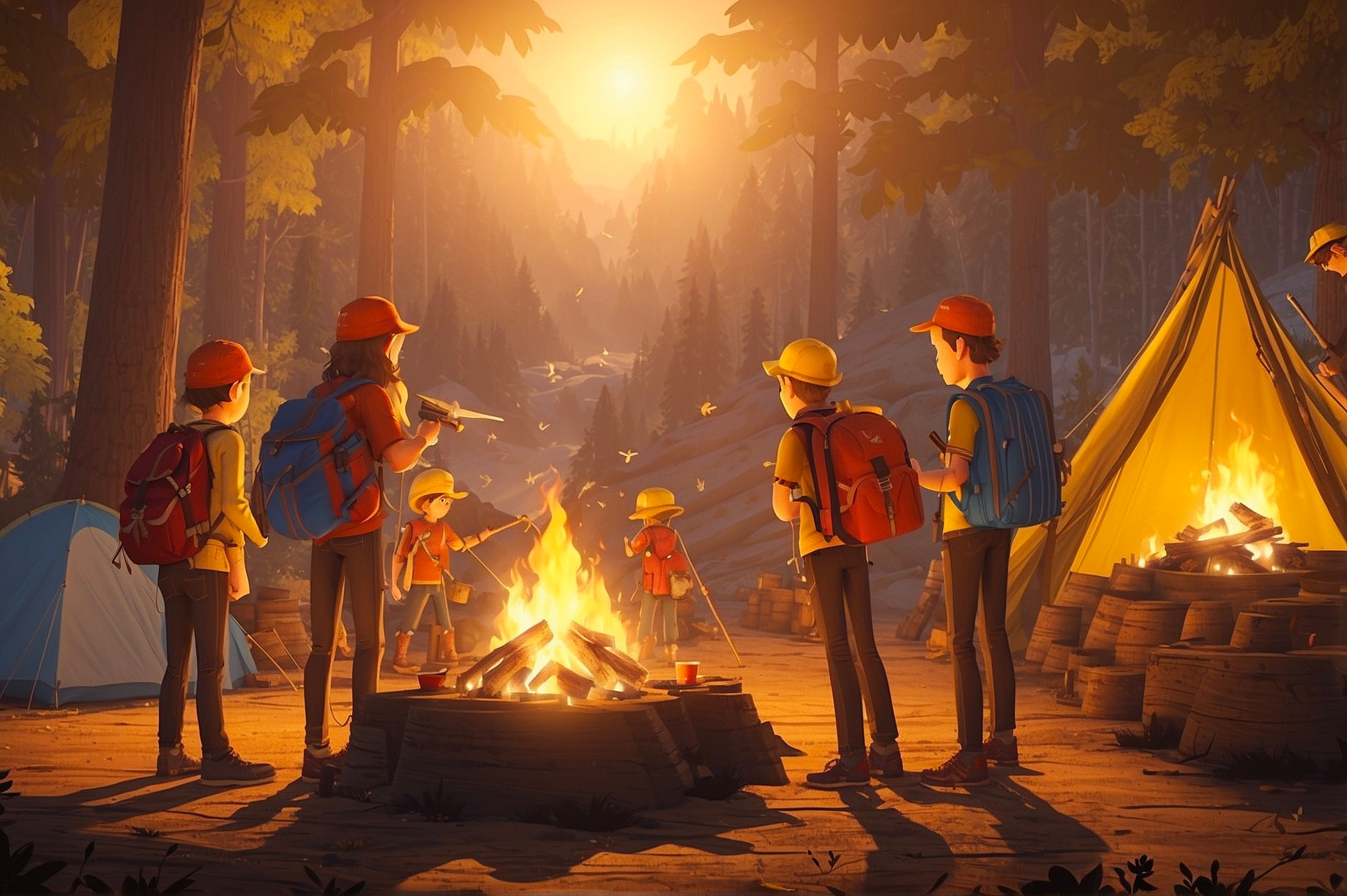 Children around a bonfire