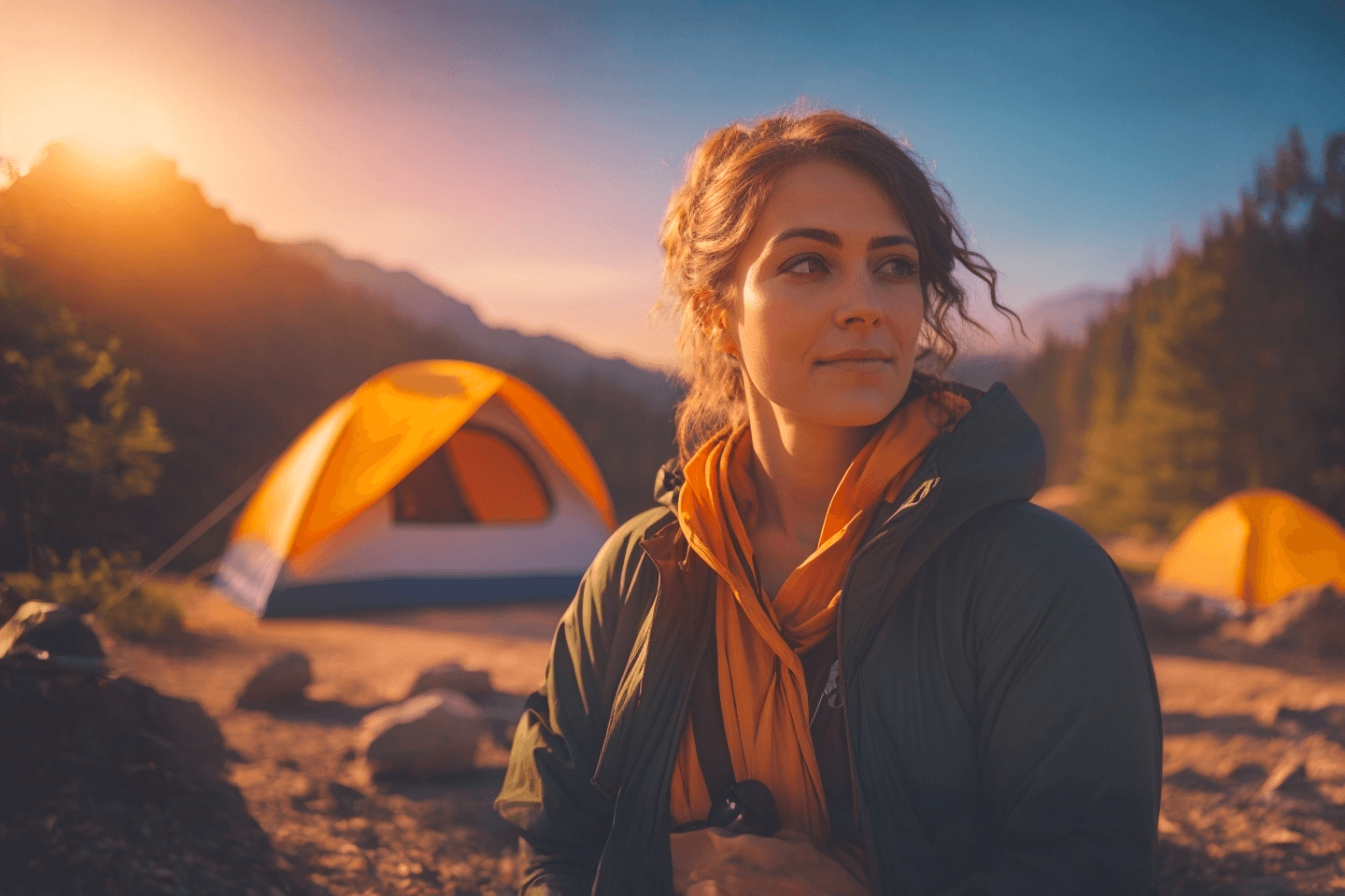 A woman camping